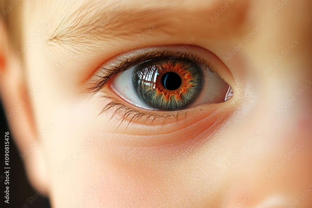 Naklejka premium Child's Eye: Innocence and Wonder - Close-up of a baby's eye, capturing innocence, curiosity, beauty, and the wonder of childhood. A captivating image for stock use.