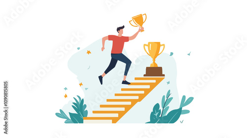 Employee Striving for Success: Person Running Towards Trophy in Competition