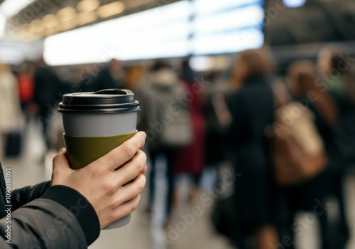 Wallpaper Mural Commuter holding coffee cup in busy train station during rush hour Torontodigital.ca