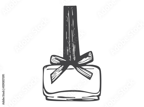 Hand drawn nail polish bottle isolated on white background. Vector fashion illustration in sketching style