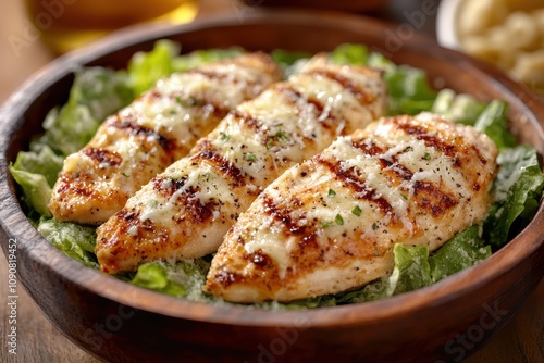 Delicious grilled chicken breasts served on a bed of fresh greens, highlighting the dish's juicy texture and flavor.