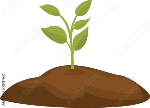 Small plant with green leaves growing from fertile soil, representing new beginnings, nature, and environmental conservation