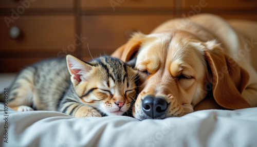 Wallpaper Mural Adorable Cat and Dog Nap Together Torontodigital.ca