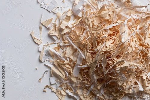 Shredded Paper Pieces on Textured White Background with Edge Features