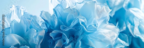 Light Blue Textile Texture Of Delicate Sheer Fabric, Translucent Waves With Elegant Curves