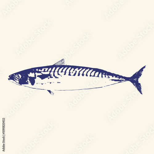 Mackerel Fish Engraving Vector Illustration