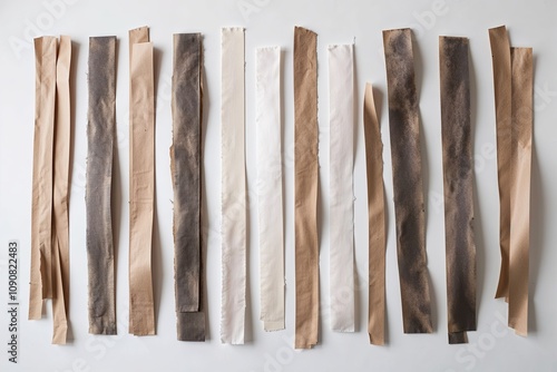 Weathered Paper Strips on White Background for Crafting Inspiration