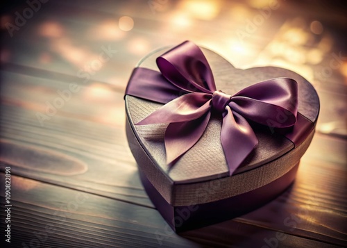 Elegant Heart-Shaped Gift Box with Ribbon on a Soft Surface, Top View, Perfect for Celebrations and Special Occasions, Ample Copy Space for Personalization or Messages