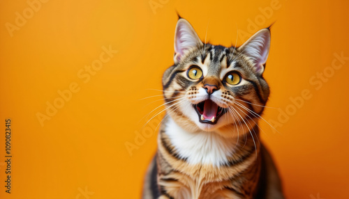 Wallpaper Mural Playful Cat Portrait Against Vibrant Orange Background Torontodigital.ca