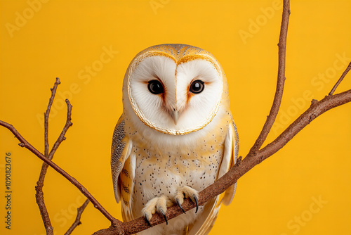 Majestic Close-Up of a Barn Owl with Intricate Feather Details and Striking Eyes, Capturing Nature's Beauty and Elegance for Wildlife, Education, and Conservation Themes photo