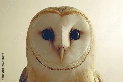 Majestic Close-Up of a Barn Owl with Intricate Feather Details and Striking Eyes, Capturing Nature's Beauty and Elegance for Wildlife, Education, and Conservation Themes photo