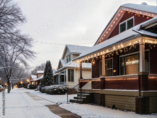 Twinkling Christmas Lights on Festive Homes