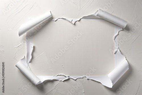 Elegant Torn Paper Textured Outlines on Bright White Canvas