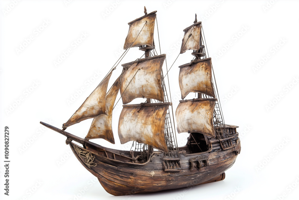Fototapeta premium An old pirate ship isolated on a white background.....
