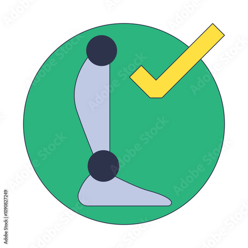 Illustration of a prosthetic leg with a check mark, symbolizing approval and functionality.