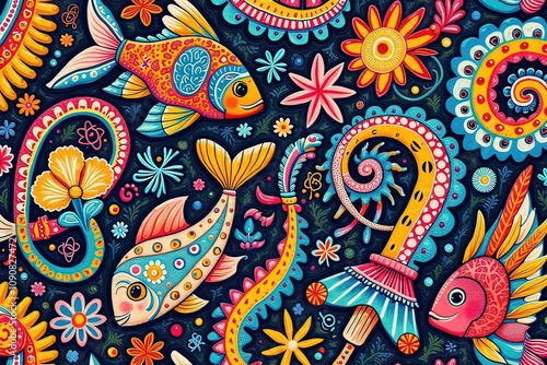 Wallpaper Mural AI sfondo con pesci e fiori colorati 02 Torontodigital.ca