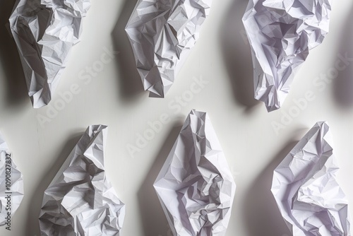 Crumpled Paper Edges Arranged on Clean White Background for Texture Design