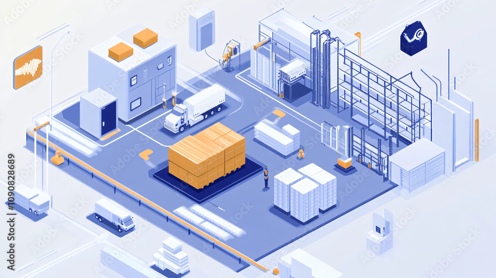 Obraz premium Deploying IoT sensors to track real-time production status and manage factory logisticsDeploying IoT sensors to track real-time production status and manage factory logistics