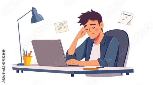 Late Night Work Stress - Young Man with Laptop