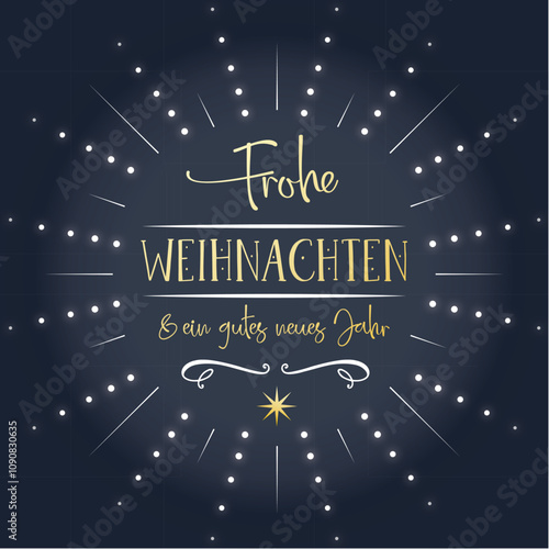 Weihnachtskarte mit goldenem deutschem Text - schwarzer Hintergrund - Vektor Illustration