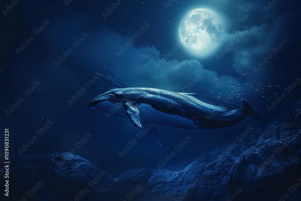 Obraz premium Fantastically beautiful majestic huge whale in blue ocean