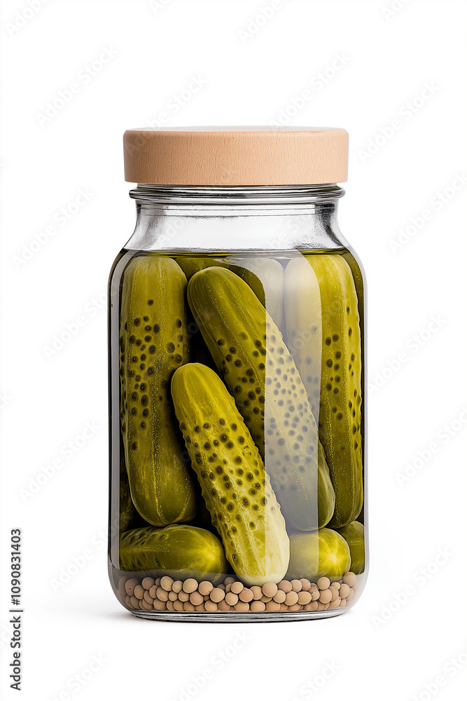 jar of pickles on a shelf, isolated on white background jar of pickles on a shelf, isolated on white background