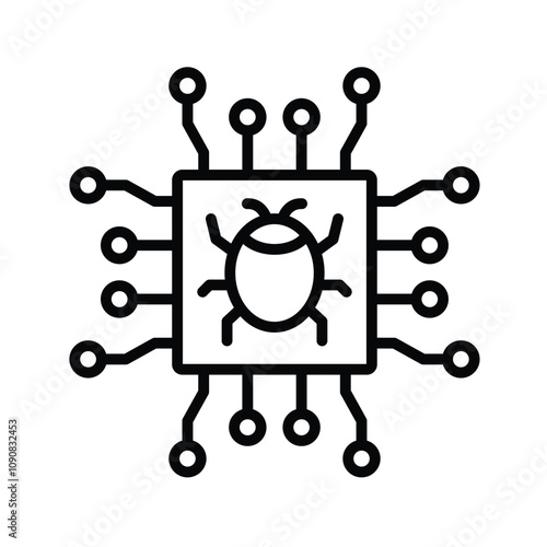 Cyber security vector icon, mobile or computer pc virus icon, cyber attack sign. Protection, malware icon, antivirus 