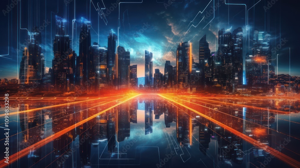 Obraz premium Futuristic Cityscape with Glowing Lights