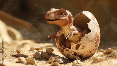 Dinosaur hatching from egg prehistoric setting wildlife photography natural environment close-up view fascinating evolution concept