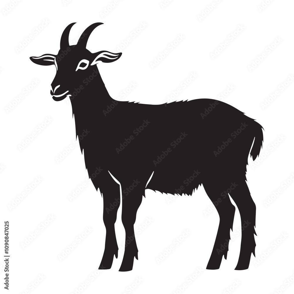 Obraz premium Silhouette of a Goat. Cattle. Black and white drawing by hand.