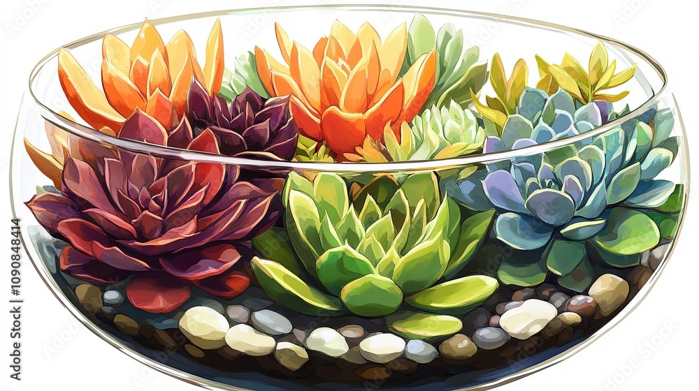 Fototapeta premium Vibrant Succulents in a Glass Bowl - Indoor Plant Decor