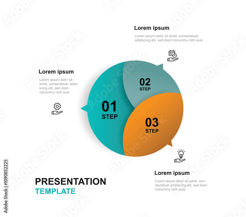 Circle template for business information with 3 point step and icons
