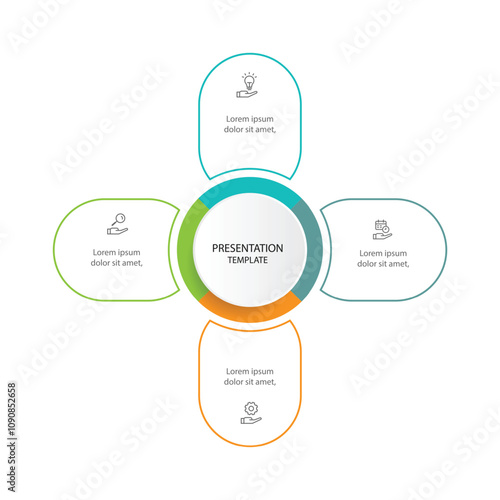 Design template infographic vector element with line style on circle concept and 4 step process or option