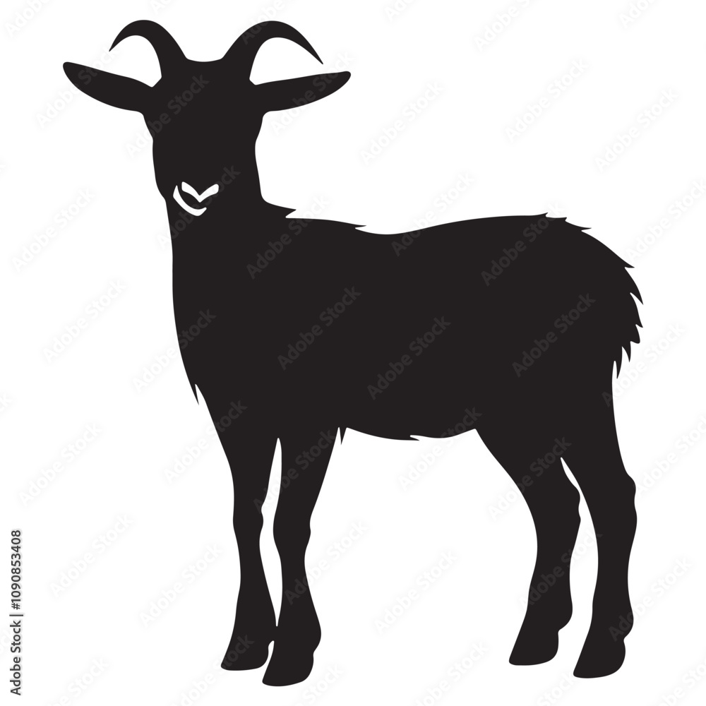 Obraz premium Silhouette of a Goat. Cattle. Black and white drawing by hand.