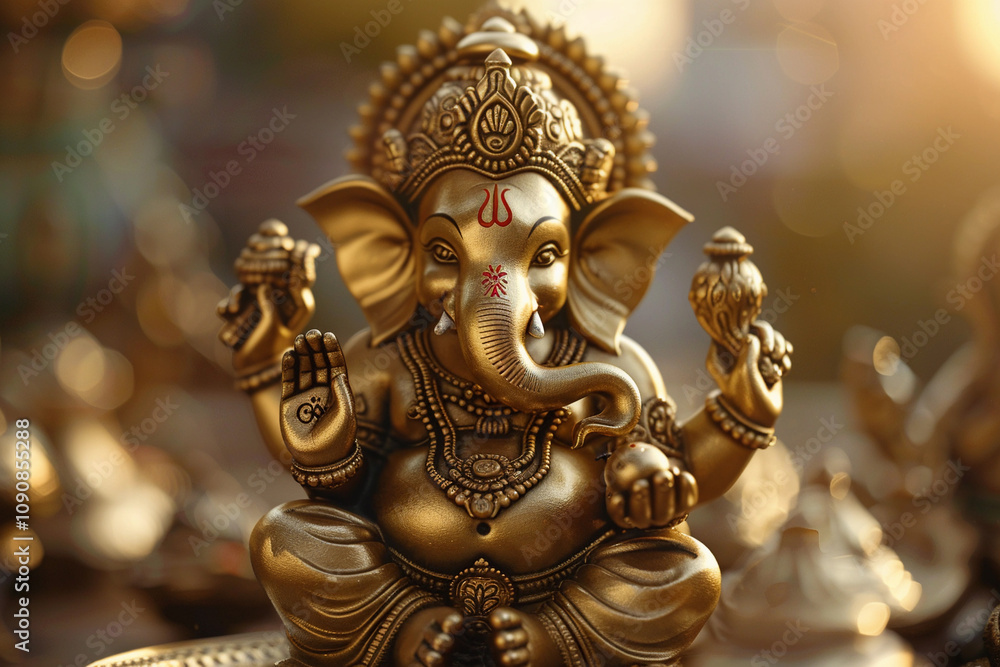 Fototapeta premium Greeting card with bright holiday composition for Ganesh Chaturthi