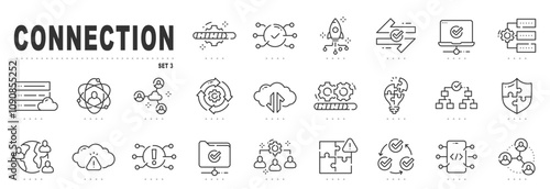 Set of connection related line icons. Network, connect, team, link etc. Editable stroke. Set 3