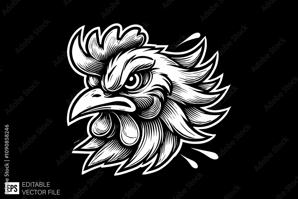 Fototapeta premium chicken rooster illustration black and white vector design