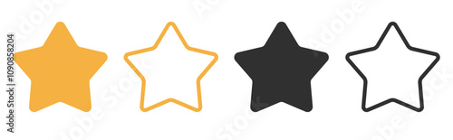 Star rate icon vector line outline stroke and flat solid simple pictogram symbol black white and golden illustration set, reward quality sign silhouette shape image clip art
