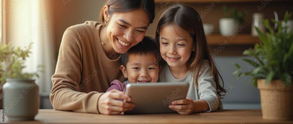 Children Enjoy Video Call With Parent During Cozy Family Moment Children Enjoy Video Call With Parent During Cozy Family Moment