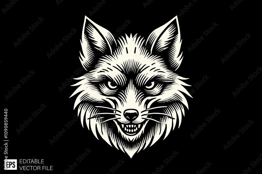 Fototapeta premium fox head illustration black and white vector design