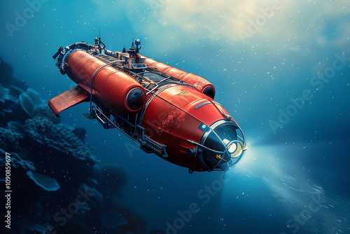 Wallpaper Mural Beautiful large bathyscaphe floating in middle of ocean during exploration Torontodigital.ca