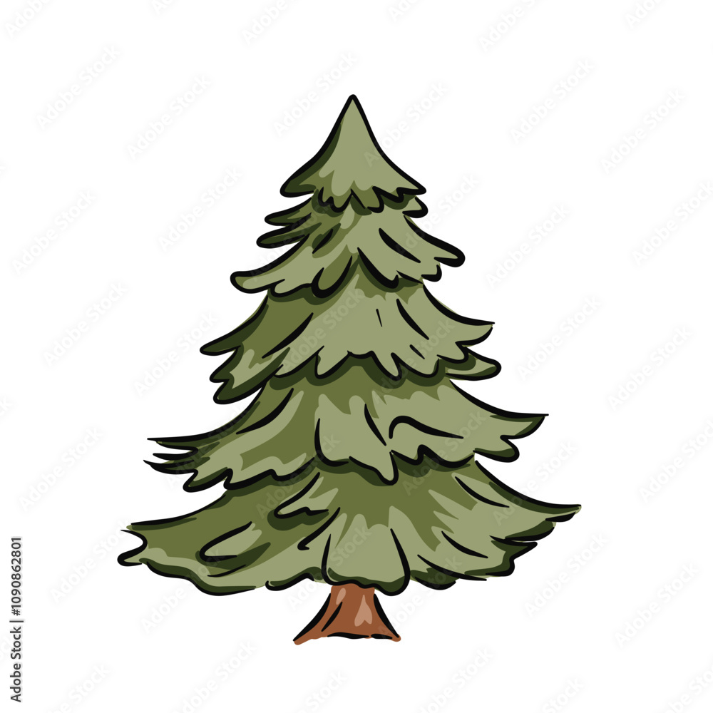 Obraz premium Hand drawn pine evergreen tree vector illustration