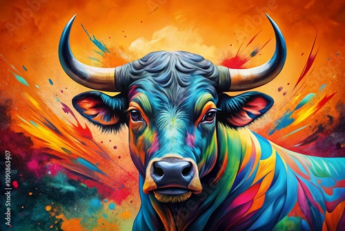 Majestic Bull Design Isolated on Transparent Background, Capturing the Essence of Wild Animals in a Striking Artistic Representation for Creative Projects and Marketing Uses photo