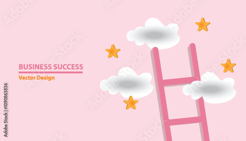 Ladder leading to cloud minimalistic style vector illustration. Realistic realistic 3d decorative design objects in Trendy vector illustration design background