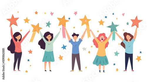 Diverse Group Holding Stars Voting Concept