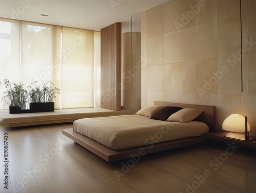 Modern Minimalist Bedroom With Wooden Platform Bed