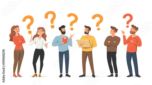 Diverse Group of People with Question Marks, Men and Women with Queries
