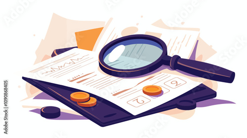 Medical Receipt with Magnifying Glass Vector Illustration