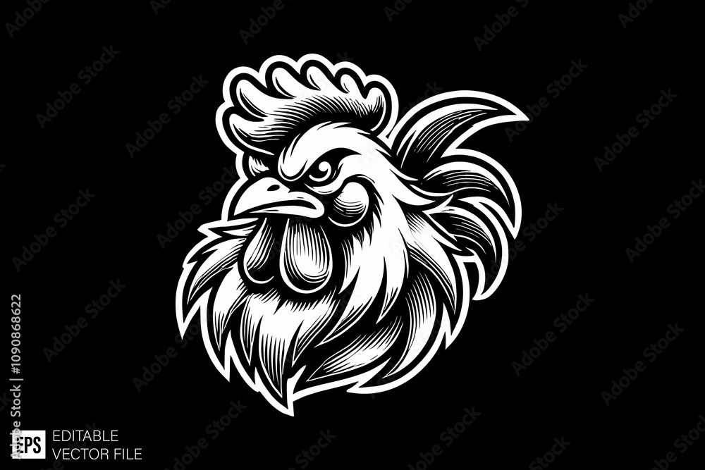Fototapeta premium chicken rooster illustration black and white vector design
