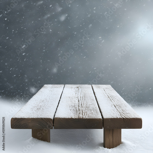 Winter Table - Snowy Plank With Snowfall In The Cold Sky
By Romolo Tavani photo